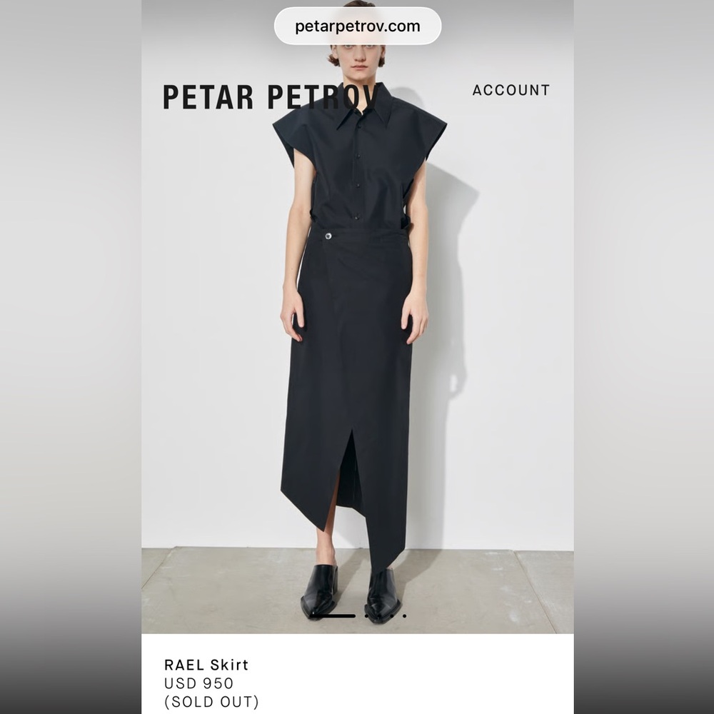 PETAR PETROV $950 Rael Skirt Black Midi Wrap Size 44 (Size 12 US) Cotton Silk